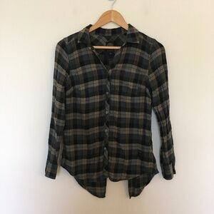 Harley-Davidson Split Back Wrinkled Plaid Flannel Shirt Sz S Linen Cotton Green